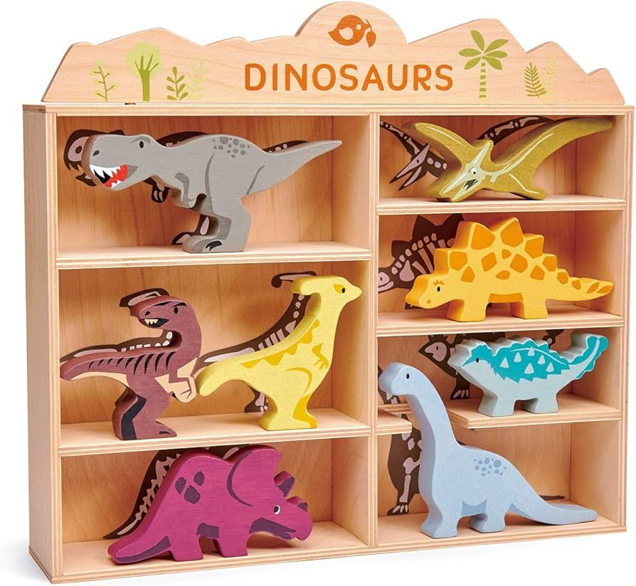 Tender Leaf Toys Dinosaur Animals – 8 Wooden Prehistoric Figurines with a Display Shelf - Class... | Amazon (US)
