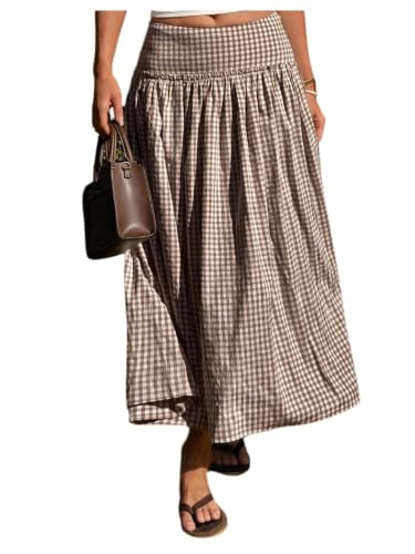 MakeMeChic Women's Plaid Gingham Maxi Skirt Low Waist Flowy Long Skirts | Amazon (US)