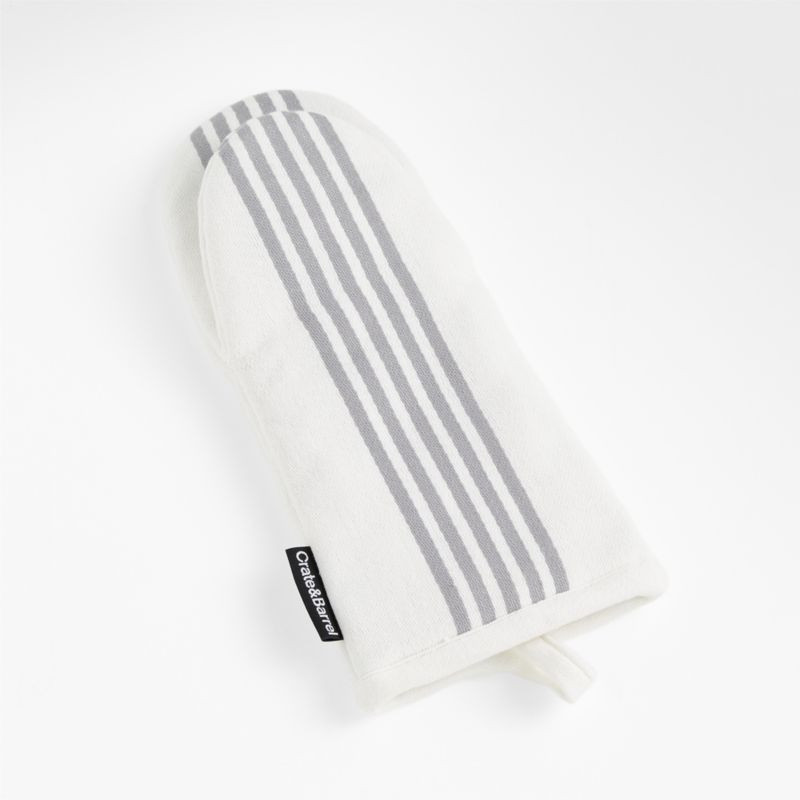 Cuisine Stripe Grey Organic Cotton Oven Mitt + Reviews | Crate & Barrel | Crate & Barrel
