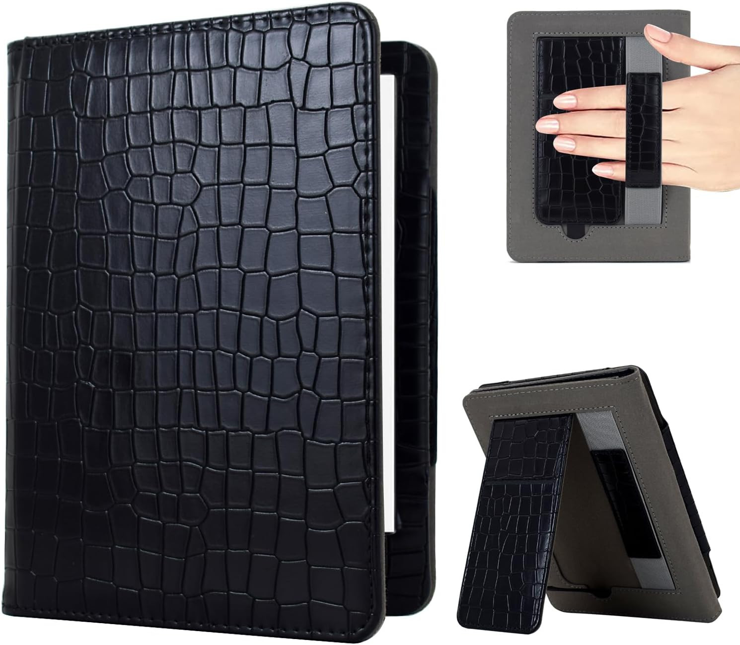 Case for 7"/6.8" Kindle Paperwhite (12th/11th Gen, 2024/2021), Kindle Colorsoft Signature Edition Case, PU Leather Foldable Stand Cover with Hand Strap & Auto Wake/Sleep, Crocodile Print | Amazon (US)