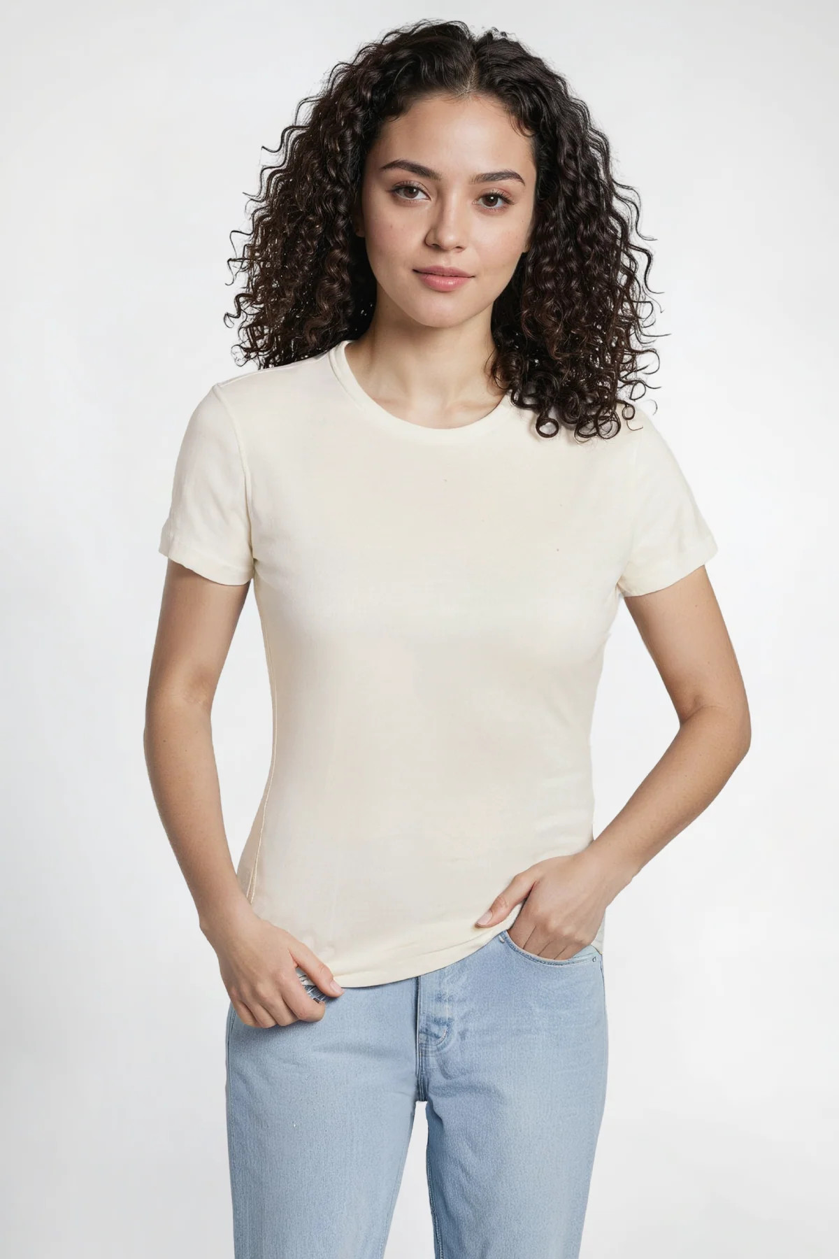 Crew-Neck Short Sleeve Tee | Egret | Three Dots