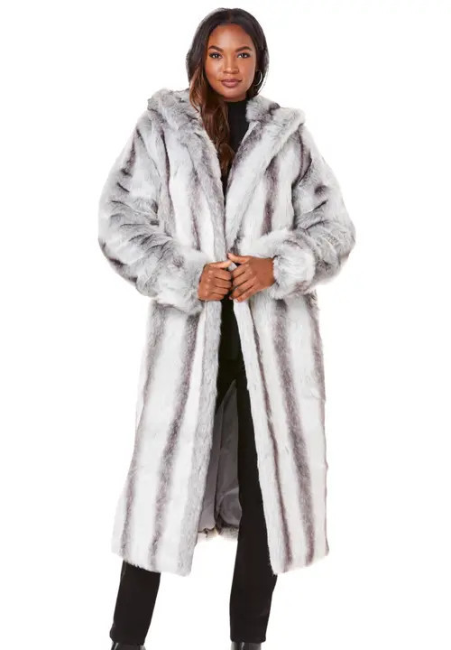 Roaman's Plus Size Hooded Faux Fur Coat in Chinchilla at Nordstrom, Size 1X | Nordstrom