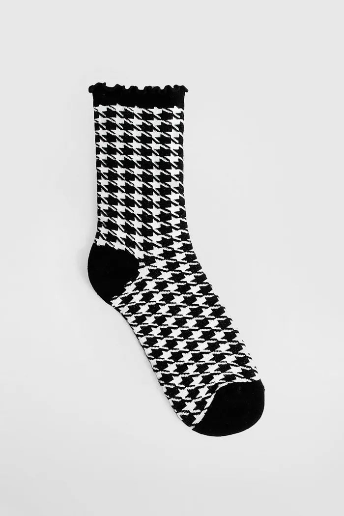 Single Houndstooth Frill Socks | boohoo (US & Canada)
