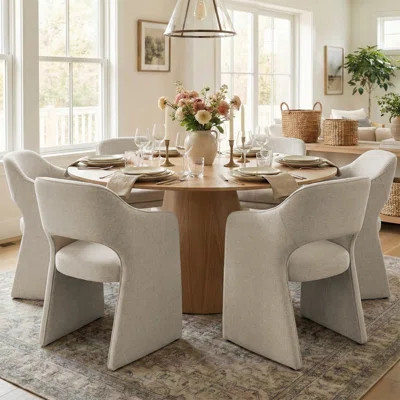 6 - Person Dining Table Sets With Round Table & 6 Upholstered Waterproof Chairs | Wayfair North America