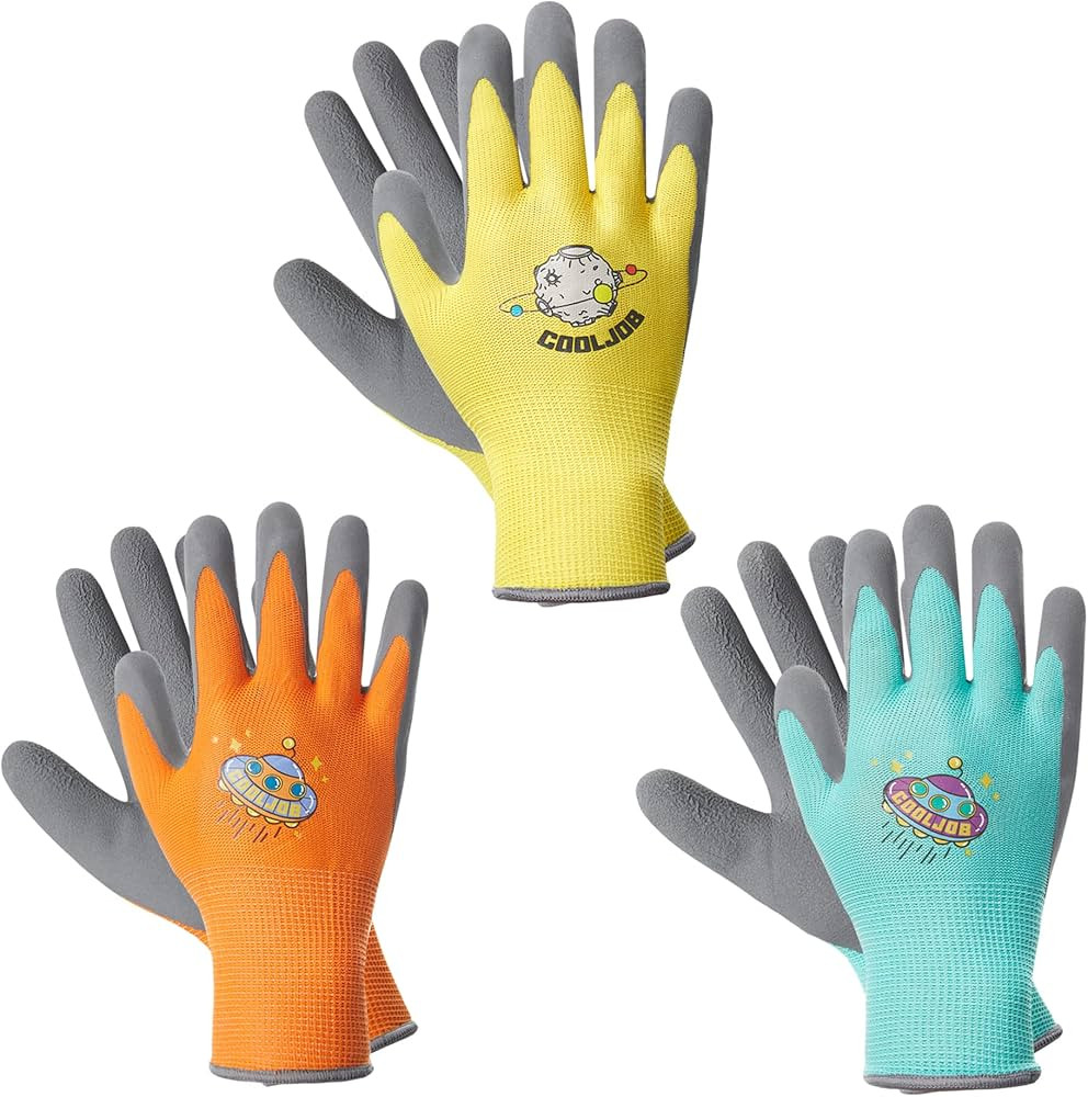 COOLJOB 3 Pairs Kids Gardening Gloves for Age 6-8, Children Grippy Rubber Coated Garden Work Glov... | Amazon (US)
