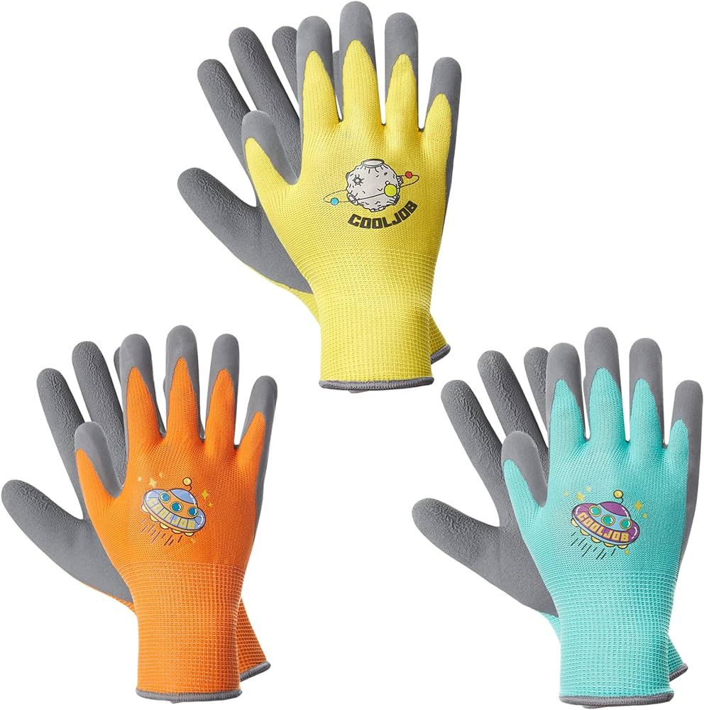 COOLJOB 3 Pairs Kids Gardening Gloves for Age 3-5, Children Grippy Rubber Coated Garden Work Glov... | Amazon (US)