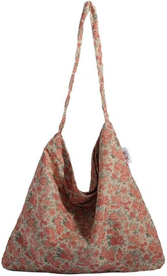 Vintage Floral Women's Tote Bag - Spacious Fabric Shoulder Crossbody Bag for Casual, Travel, and ... | Amazon (US)