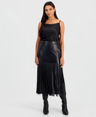 Elie Tahari Women's Kaia High-Waisted Polyester Fringe Skirt - Noir | Macy's