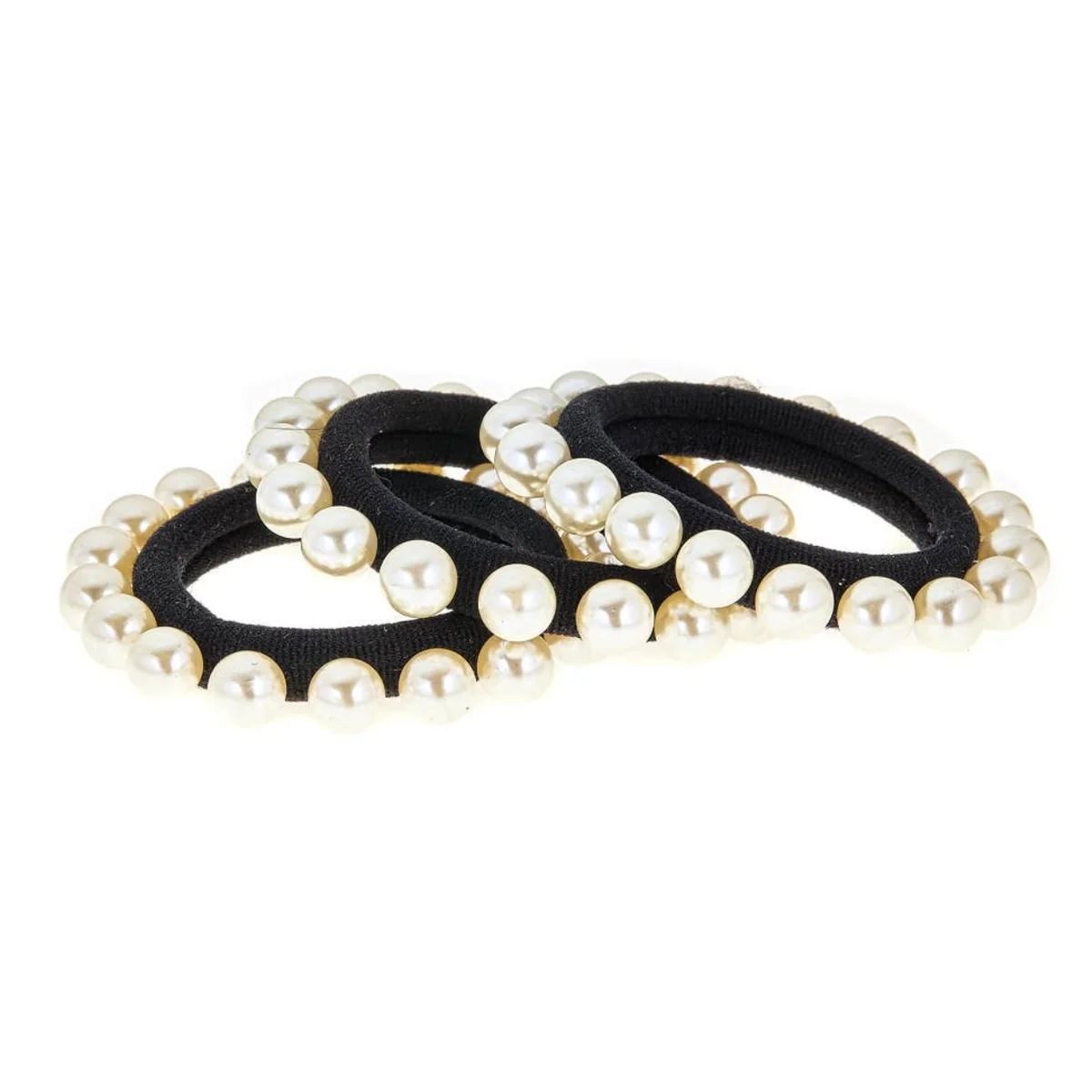 White Pearl Black Band Hair Tie Set | Sea Marie Designs
