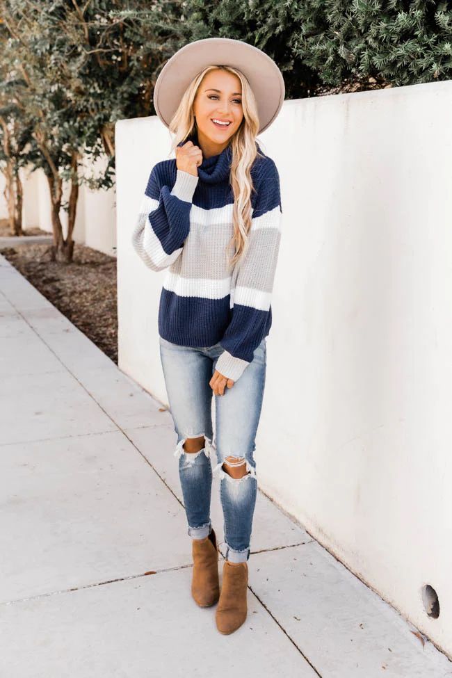 Find You Again Colorblock Navy Sweater | The Pink Lily Boutique