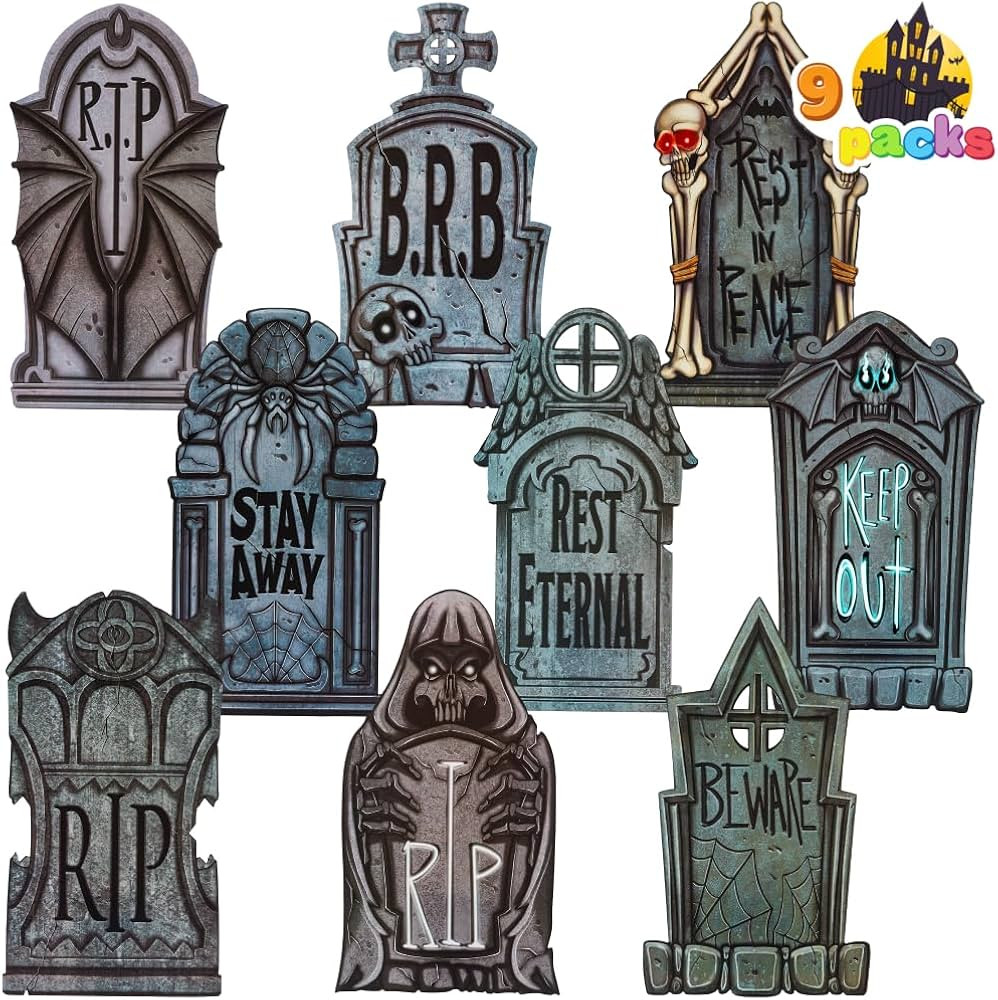 JOYIN 16" 9 Pcs Halloween Tombstones Decorations Outdoor Graveyard Decor, Yard Lawn Cemetery Plas... | Amazon (CA)