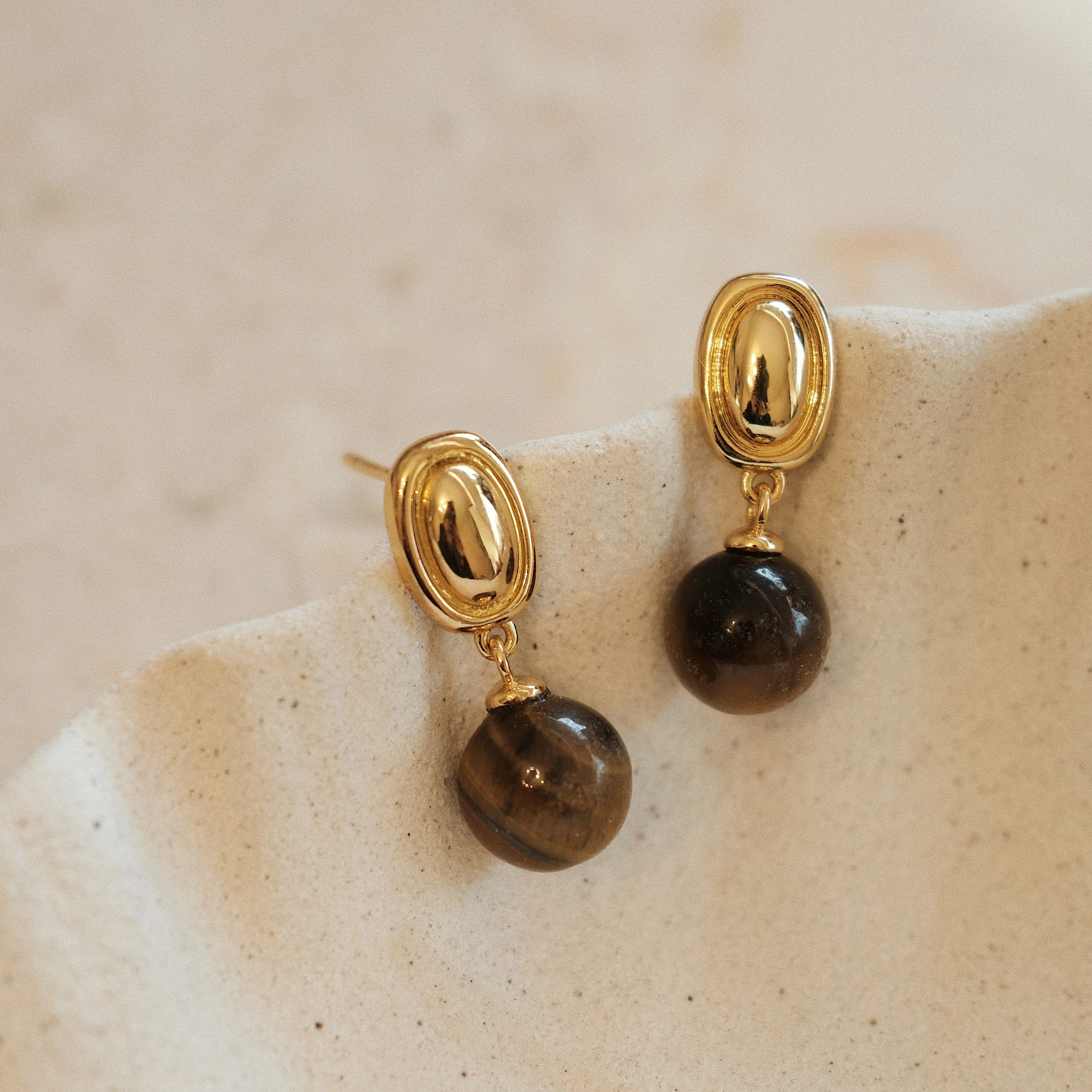 「Halo」Tiger Eye Stone Drop Earrings | Suihe Jewelry