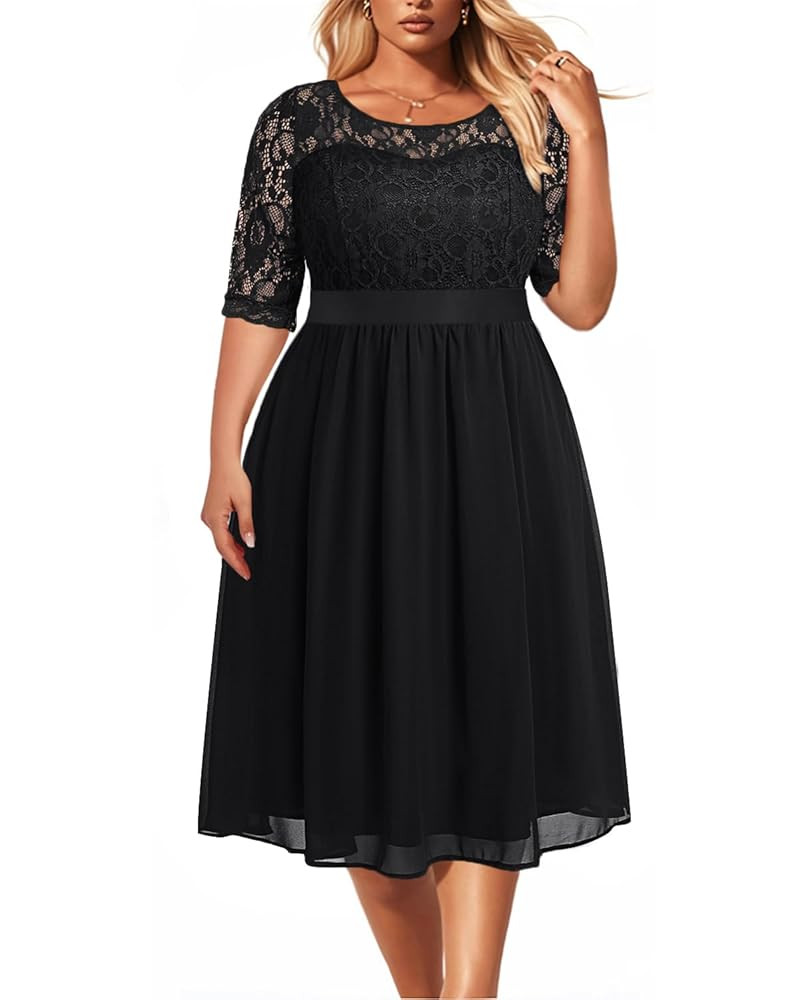 Pinup Fashion Plus Size Lace Chiffon Wedding Guest Dresses Women Cocktail Party Midi Dress | Amazon (US)