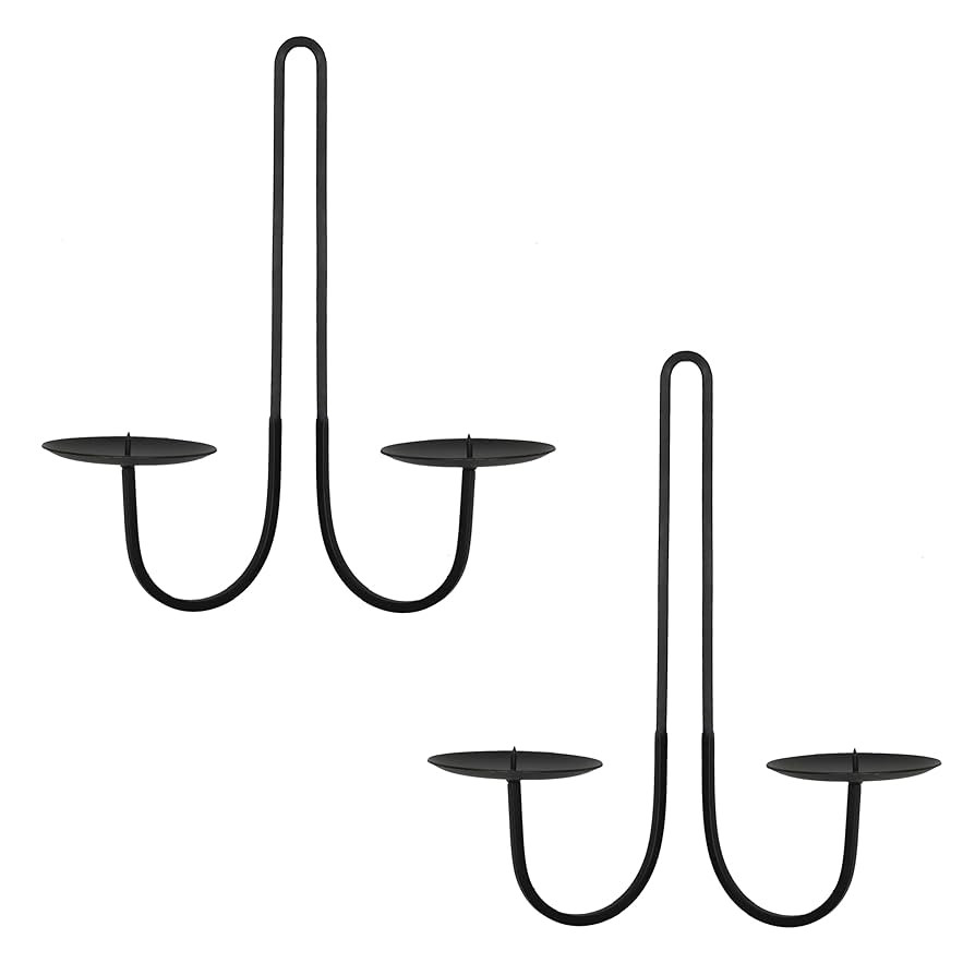 Double Armed Iron Candle Holders Metal Wall Candle Sconce Holder Set of 2 Black Modern Wall Candl... | Amazon (US)