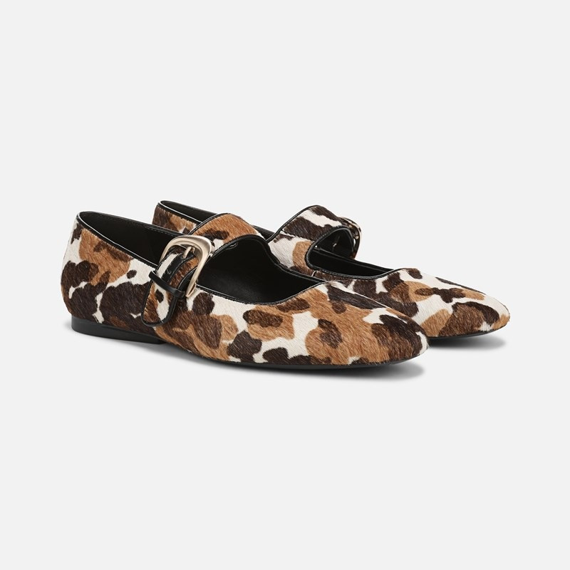 Naturalizer Cosmic Mary Jane Flat Shoes, Cow Print Brown Calf Hair Leather, 7.5W | Naturalizer