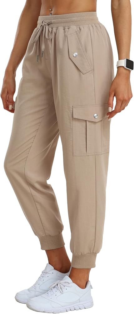 MoFiz Women's Outdoor Cargo Pants Lightweight Joggers Elastic Waist Athletic Hiking Sweatpants Ca... | Amazon (US)