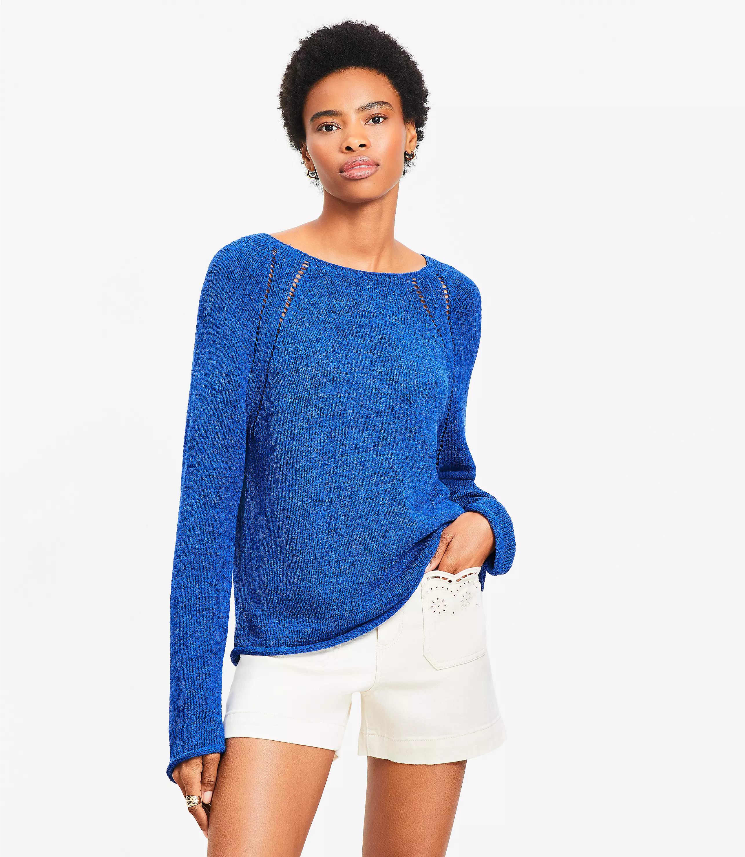 Pointelle Raglan Sweater | LOFT