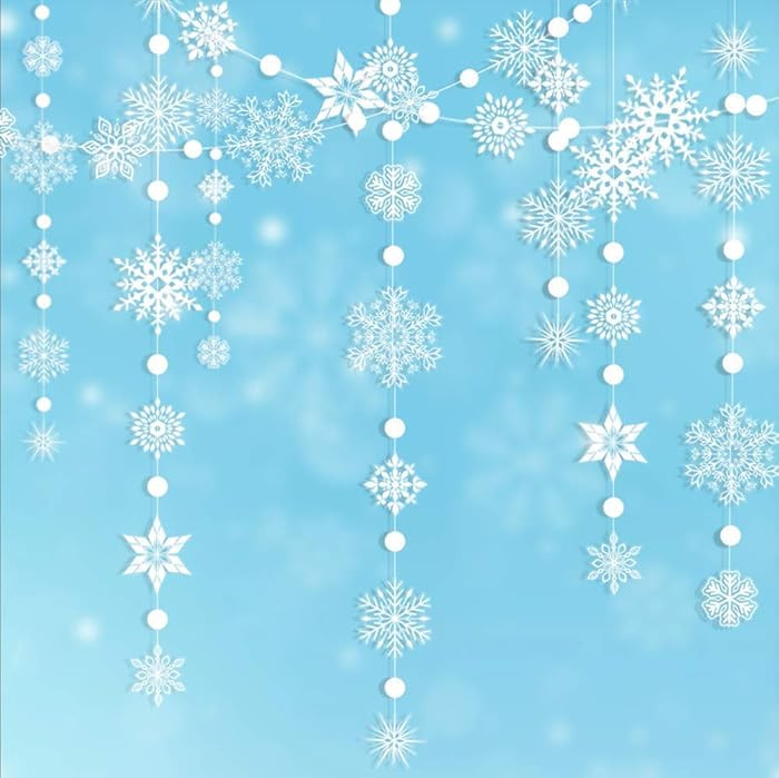 Decor365 Snowflake Garland Winter Wonderland Decorations White Snow Flake Garlands Hanging Snowfl... | Amazon (US)