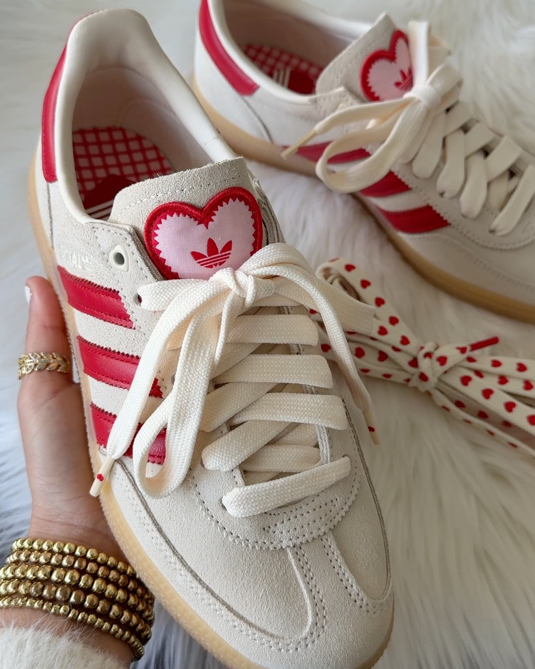 Adidas valentines sneakers back in stock in kids sizes. I shared on the second frame how to convert your size to women’s 