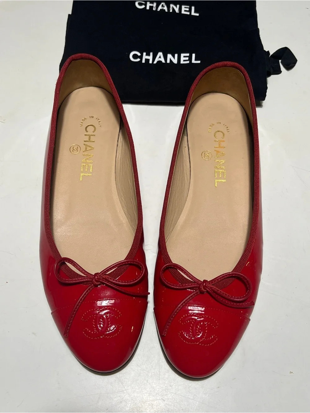 CHANEL Red Patent Leather Ballet Flats with CC Emblem | Poshmark