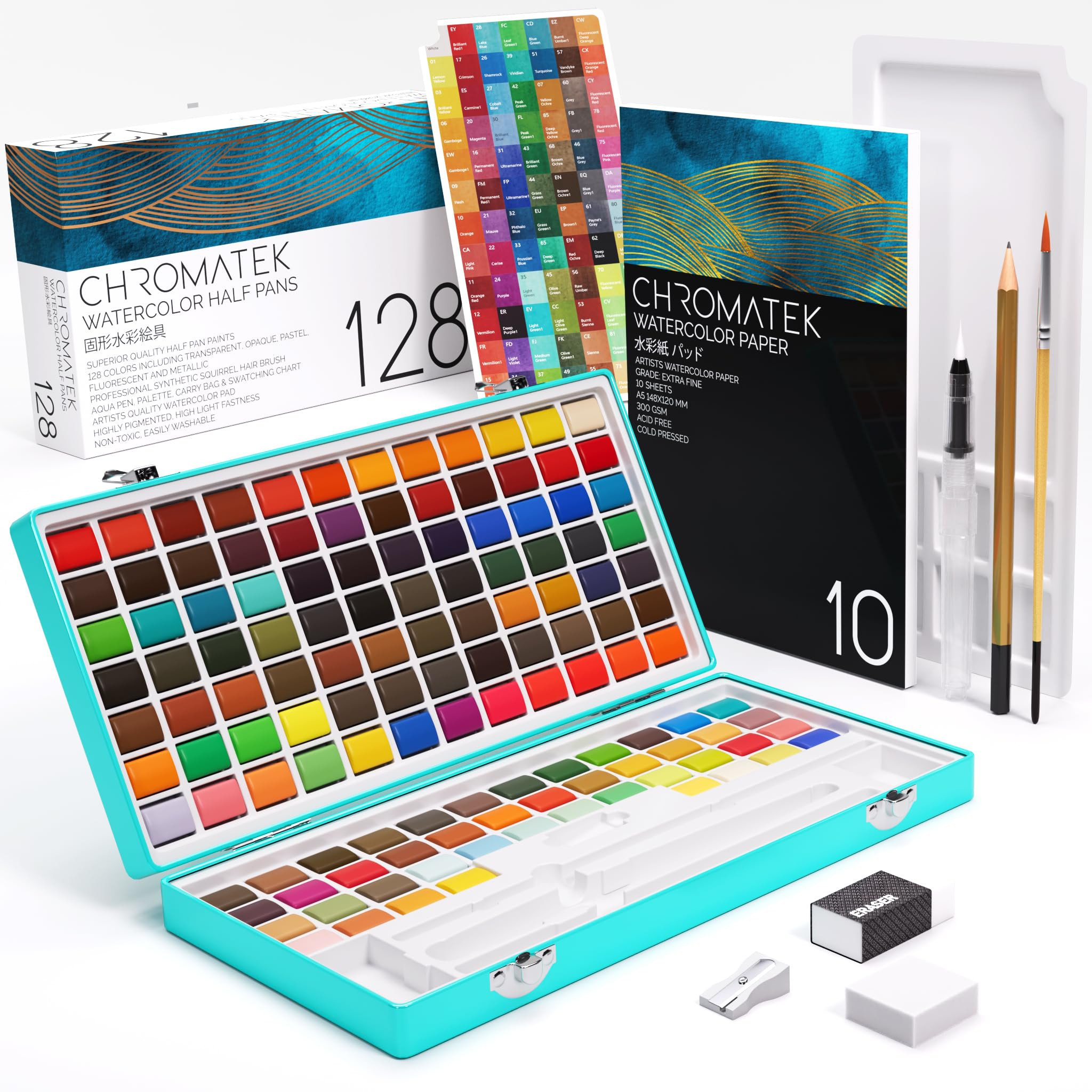 CHROMATEK Watercolor Paint Set – 128 Vibrant Colors for Artists & Beginners with Palette – In... | Amazon (US)