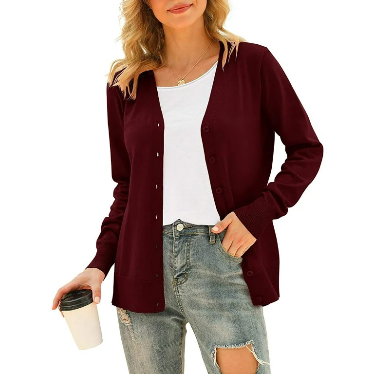 YVH Women's V Neck Button Down Knitwear Long Sleeve Soft Basic Knit Cardigan Sweater - Walmart.co... | Walmart (US)