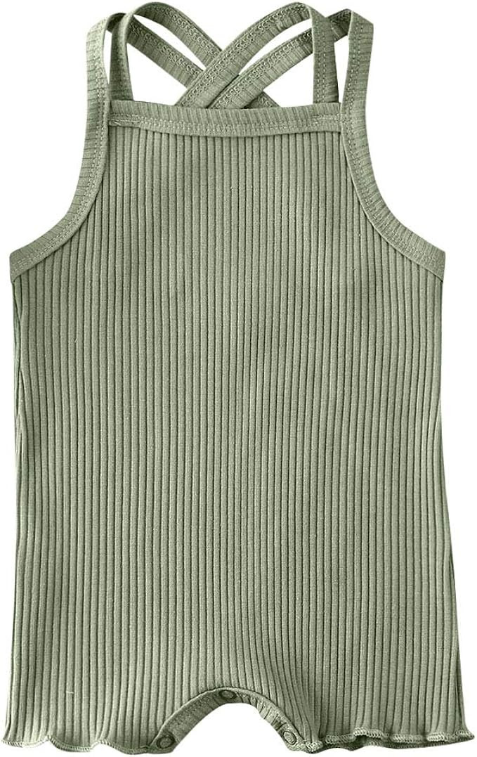 Infant Newborn Baby Girls Cotton Romper Sleeveless Bodysuit Simple Casual Oneise Summer Outfit Cl... | Amazon (US)