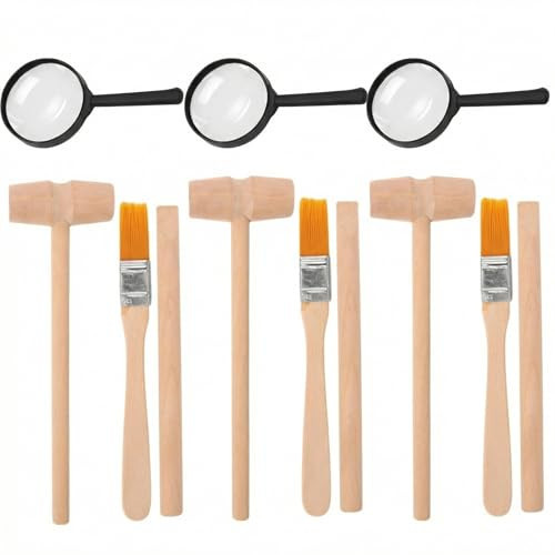 JOINPAYA Archaeological Excavation Tools for Kids: 3 Sets Dinosaur Fossil Digging Kits with Mini Hammer Chisel Brush Scraper and Magnifier Science Kits for Dino Eggs and Gem Dig | Amazon (US)
