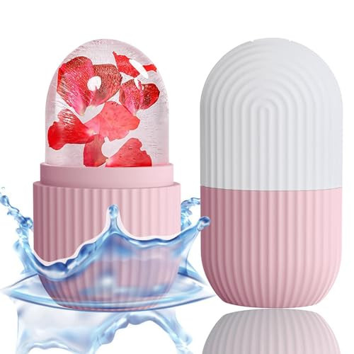 XHJRI Ice Face Roller Massager,Ice Cube Roller for Face, Eyes and Neck Naturally Conditioning and Skin Care,De-Puff Eye Bags,Reduce Migraine Pain,Reusable Massage Silicone Ice Mold (Pink White) | Amazon (US)
