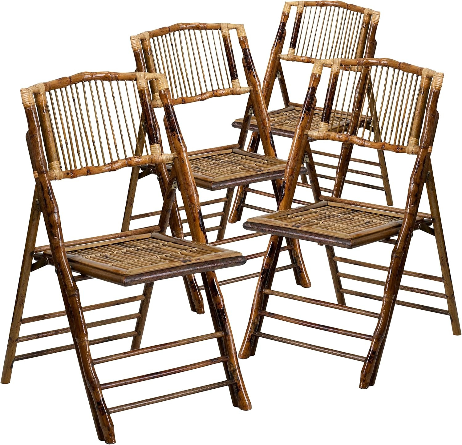 Flash Furniture Folding Bohemian Bamboo Chairs with Curved Backs, Modern Bamboo Folding Dining Chairs, 300 lb. Static Weight Capacity, Set of 4 | Amazon (US)