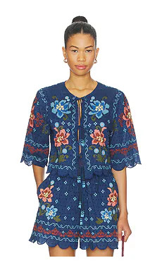 FARM Rio Blouse Top in Stitched Garden Dark Blue from Revolve.com | Revolve Clothing (Global)