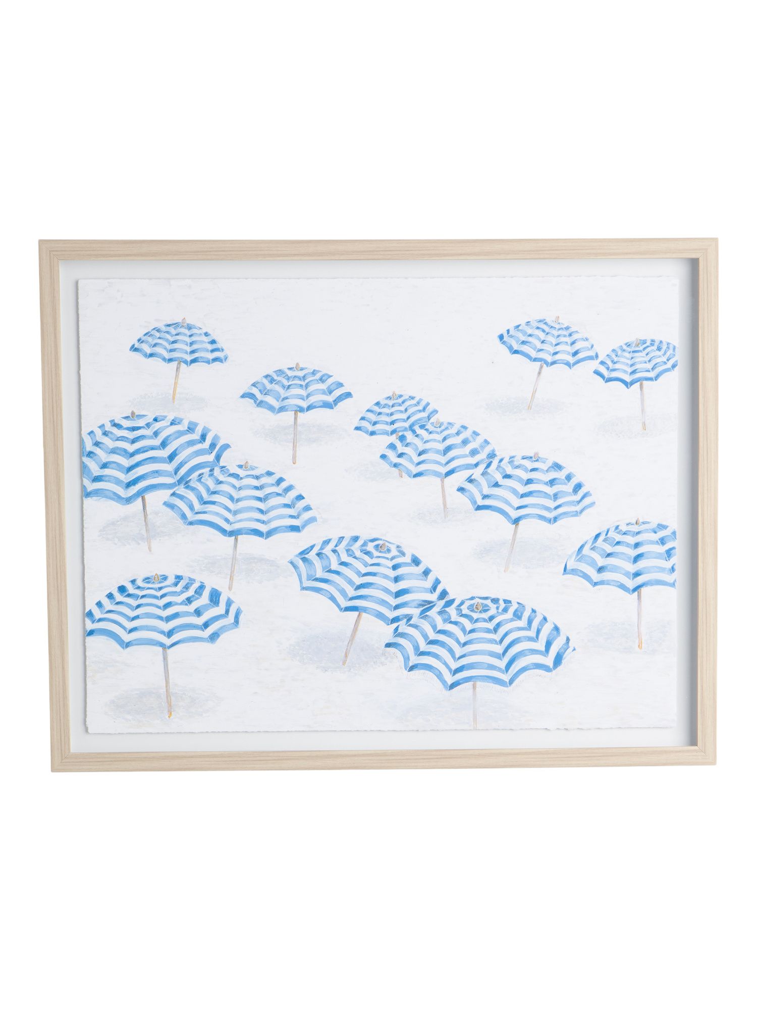 22x28 Blue And White Umbrellas Wall Art In Blonde Frame | TJ Maxx