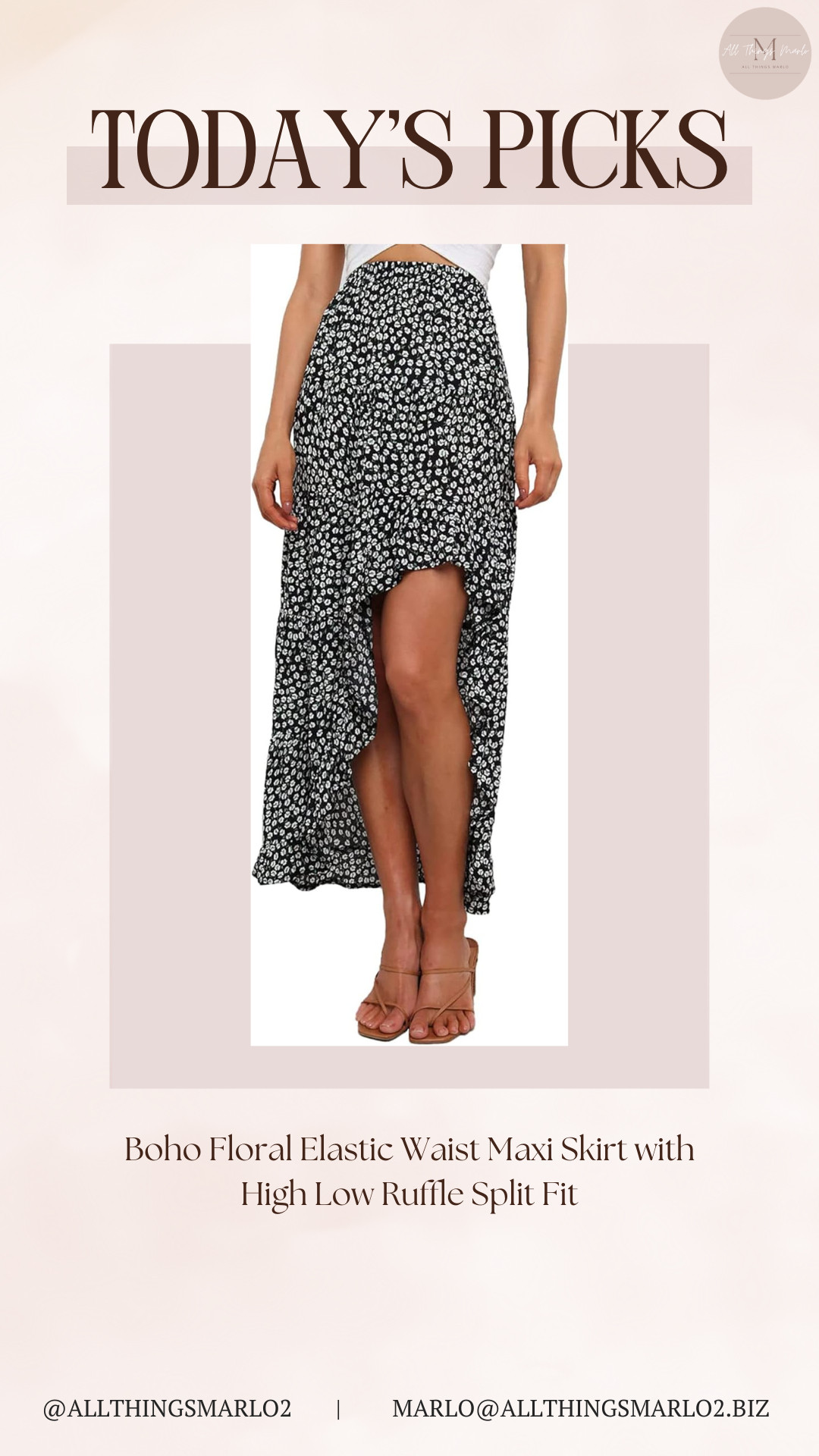 Boho Floral Elastic Waist Maxi Skirt with High Low Ruffle Split Fit 

 #LTKSeasonal #LTKWorkwear #LTKTravel