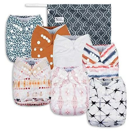 Jungle Cat Baby Cloth Pocket Diapers 7 Pack 7 Bamboo Inserts 1 Wet Bag by Nora s Nursery | Walmart (US)