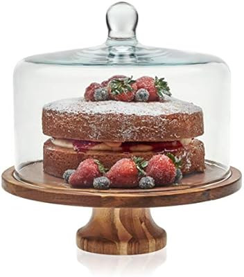 Libbey Acaciawood Footed Round Wood Server Cake Stand with Glass Dome | Amazon (CA)