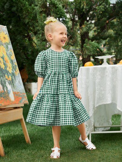 SHEIN Toddler Girls 1 PC Gingham Print Dress | SHEIN
