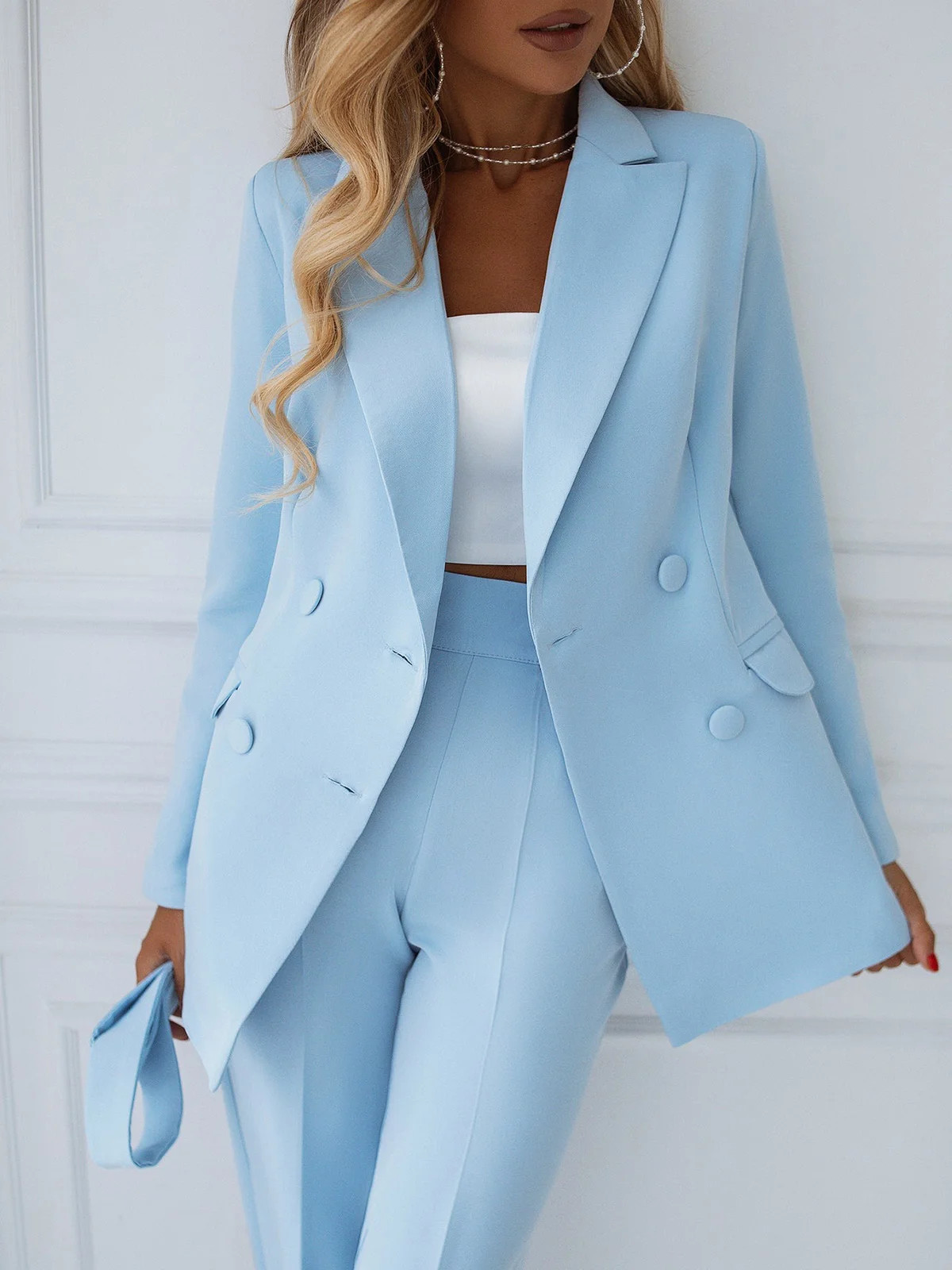 Women Plain Spring/Fall Urban Natural Micro-Elasticity Regular Fit Commuting Lapel Collar Regular... | Stylewe