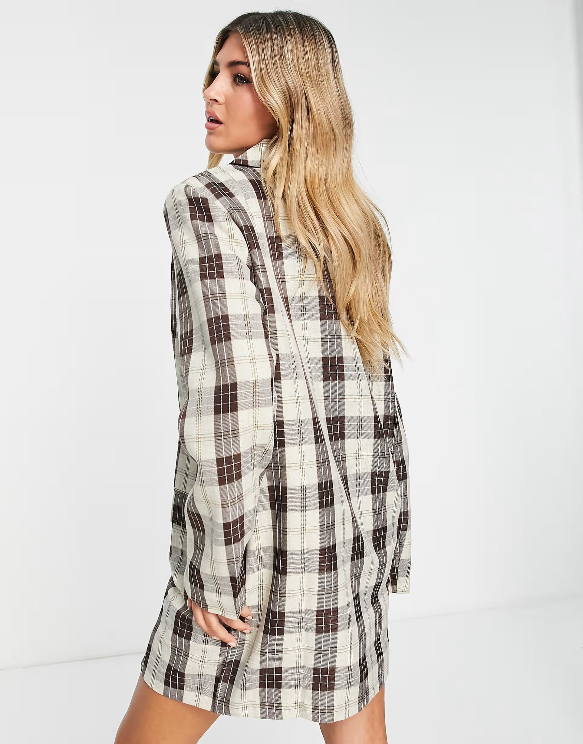 Heartbreak mini blazer dress in brown check | ASOS (Global)