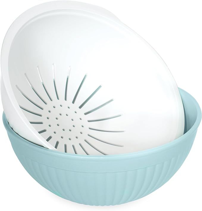 Nordic Ware 2-in-1 Colander Bowl Set, White and Sea Glass | Amazon (US)