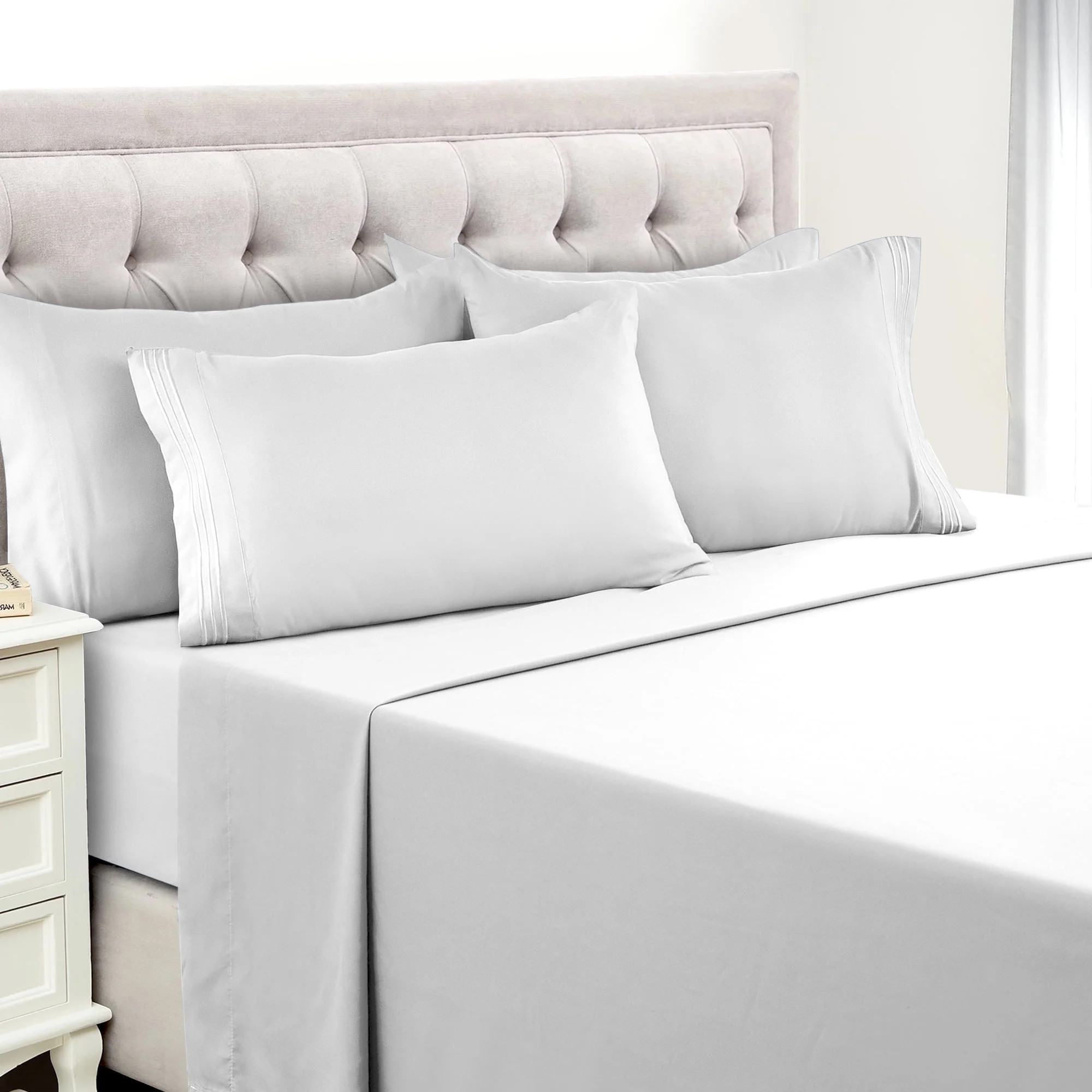 Lux Decor Collection King 6 Piece Sheets Set - Microfiber 16 Inch Deep Pocket Bed Sheets - White | Walmart (US)