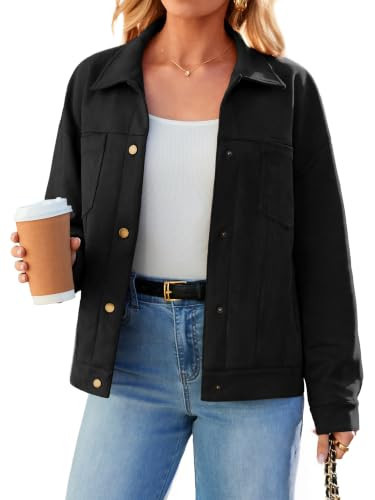 Womens Faux Suede Jacket Button Down Lightweight Fall Coats Black L | Amazon (US)
