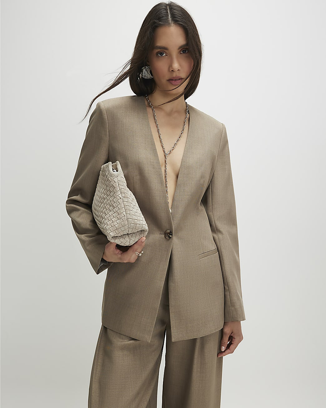 Beige Collarless Blazer | River Island UK & IE