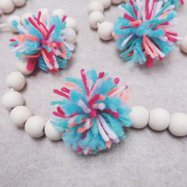 Holiday Time Multicolor Pom Pom Beaded Garland, 6' - Walmart.com | Walmart (US)