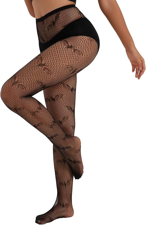 Bats Pattern Fishnet Tights Black Sexy High Waist Bats Print Leggings Stockings for Women | Amazon (US)