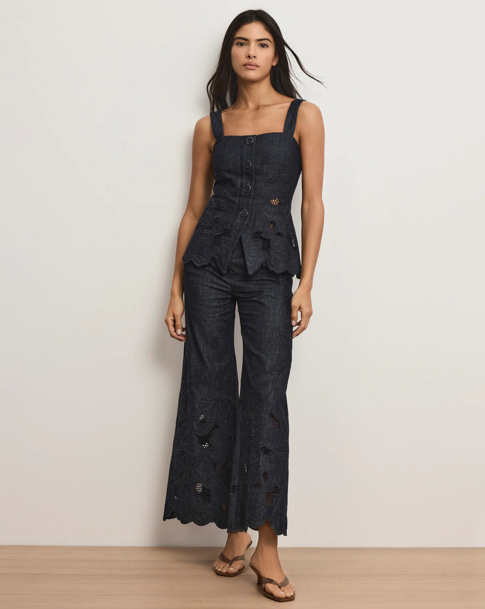 Osborne Wide-Leg Eyelet Pant in Indigo Rinse Dark Wash | Veronica Beard | Veronica Beard