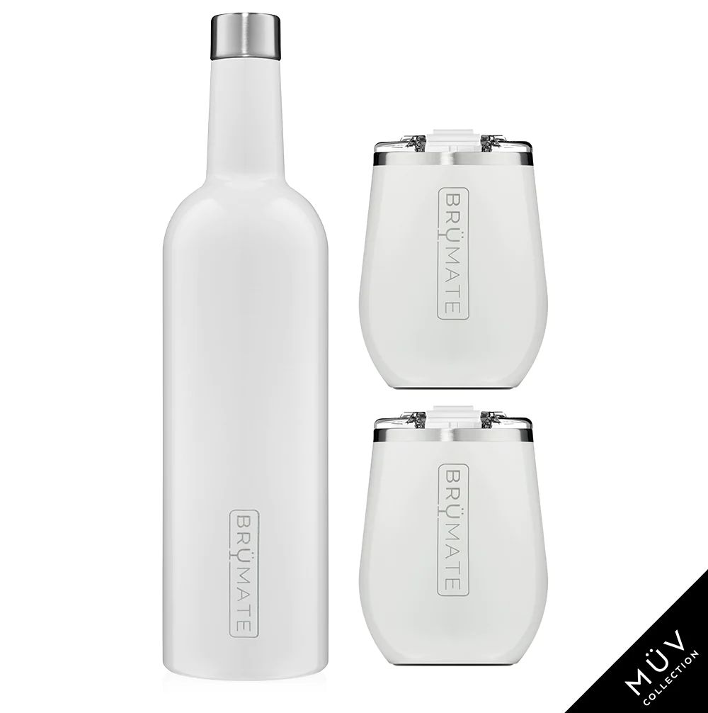 Winesulator + 2 Uncork'd XL Wine Tumblers/Lids | Ice White MÜV | BruMate