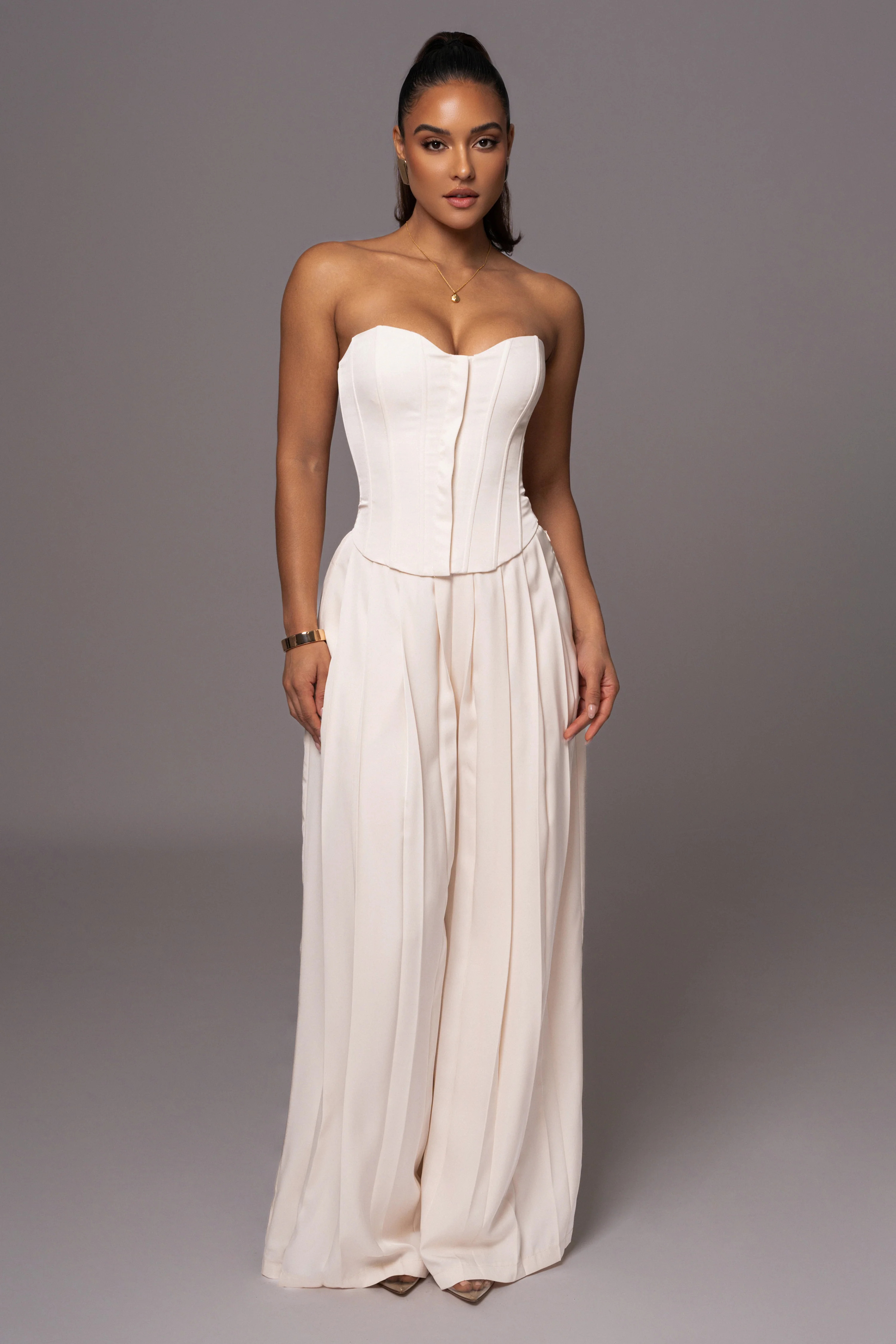 Buttercream Clara Wide Leg Pleated Trousers | JLUXLABEL