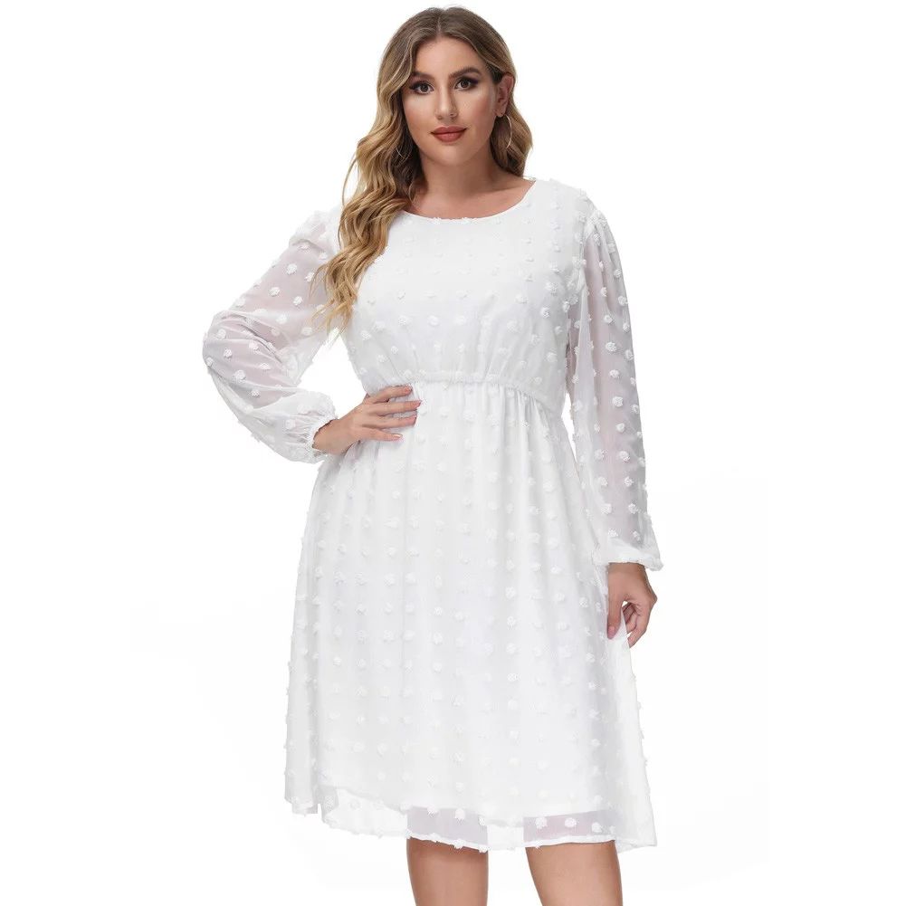 Hanna Nikole Women Plus Size Dot Chiffon Elegant Dress Midi Casual Party Long Lantern Sleeve A-Li... | Walmart (US)