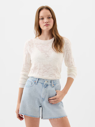 Floral Mixed-Stitch Crewneck Sweater | Gap Factory