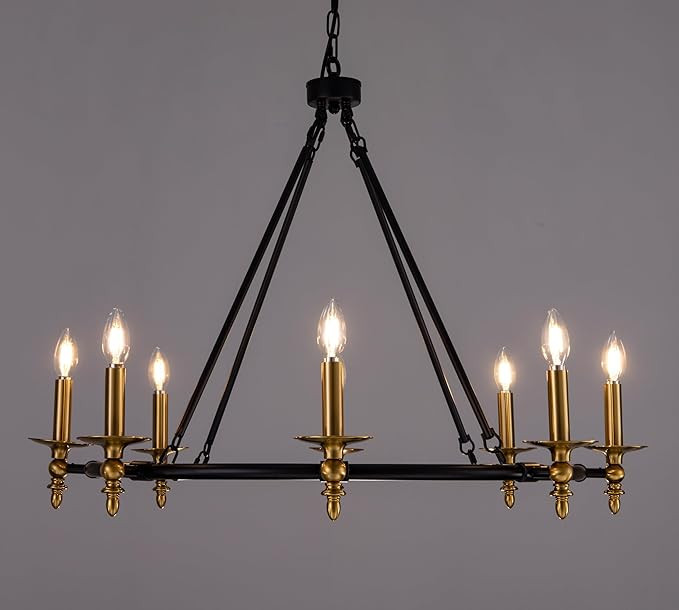 Wellmet Black Gold Wagon Wheel Chandelier, 35inch Diameter Wagon Wheel Chandelier, 8-Light Rustic... | Amazon (US)